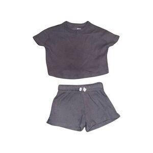 Little Co. Gray Two Piece Matching Summer Outfit Tee & Shorts size 12 Months